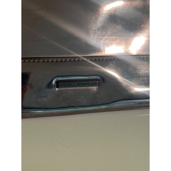 Metallic Silver Envelope Clutch Bag With Snap Closure & Interior Card Slots - Picture 8 of 10